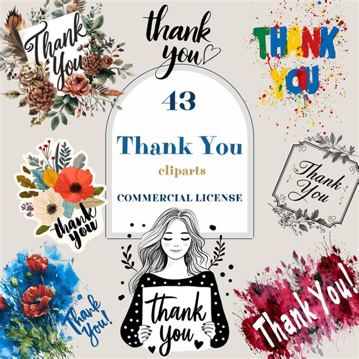 Thank You Clipart, Thank You Sticker Clipart, Floral Thank You Graphics, Business Thank You Design, 43 PNG Commercial Use - Etsy