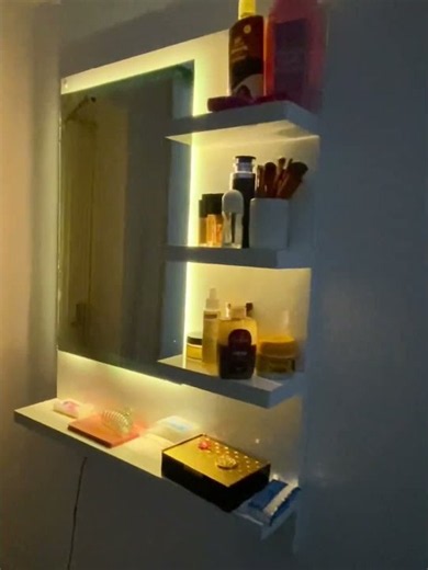 Modern Floating LED Vanity Mirror with Shelves | Simple Bedroom Wall Decor Idea ✨
