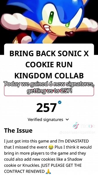 Petición para el regreso del collab Sonic x Cookie Run