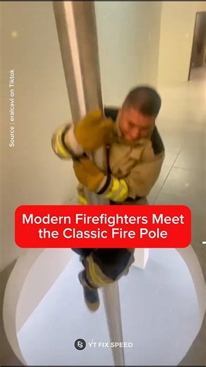 Firefighters Try a Fire Pole for the First Time