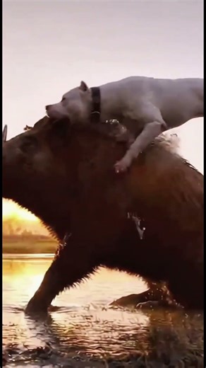 the usual wild action of a white dog pouncing on a wild boar#shorts