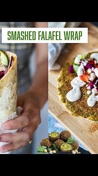Make this Easy, Healthy & Delicious Smashed Falafel Wrap Recipe - Falafel in a skillet - Easy Meal