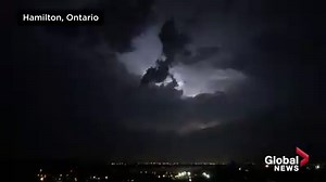 Tuesday night's lightning storm over the Greater Toronto and Hamilton Area led to a spectacular light show in Hamilton, Ont. See also: https://bit.ly/308Cx6r | Global News