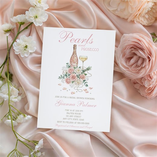 Pearls and Prosecco Bridal Shower Invitation: Book Theme (Digital Invite, Editable Template)