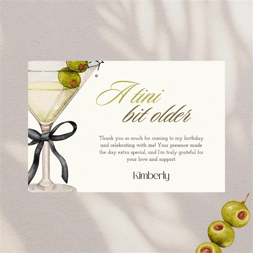 A Tini Bit Older Thank You Card – Editable Template | Printable Cocktail Party Design With Optional Bows - Etsy