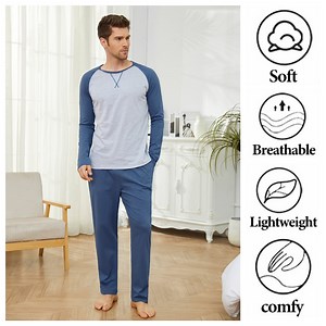 Mens Cotton Pajama Sets Long Sleeve Sleepwear for Men 2 Piece Mens Loungewear Sets with Pocket, Sizes S-XXL - Walmart.com
