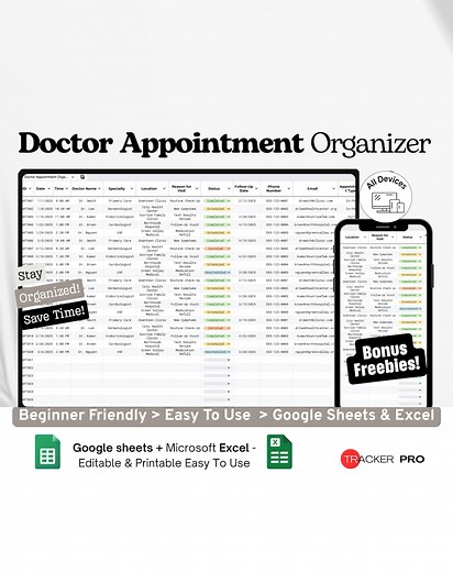Doctor Appointment Organizer Google Sheets, Medical Visit Log, Health Tracker Template, Healthcare Scheduling Spreadsheet Google Sheets - Etsy
