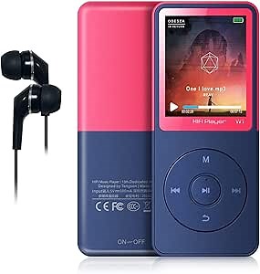 MP3 Player,MP4 Player with Bluetooth,Voice Recorder,16GB Save 3800 Songs 1.8" Screen HiFi Lossless Sound 30+ Hours Long time Play Support up to 128GB Red