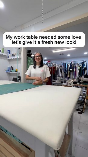 Time for a little studio glow-up! Replacing my old, messy table cover. #proalterations #alterations #sewingtrick #businesswoman #diy #crafty #tutoring | PRO Alterations