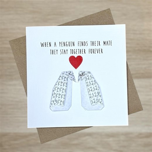 Origami Penguin Personalised Love Card – Handmade 3D Penguin Greeting Card, Cute Valentine’s Day or Anniversary Card, Romantic Paper Gift - Etsy