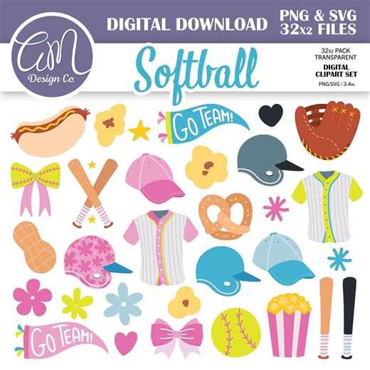 Hand Drawn Softball Clipart Bundle, Girl Sports Graphics (commercial Use PNG SVG) - Etsy