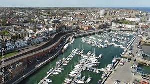 Ramsgate harbour kent UK aerial drone view point 4K.