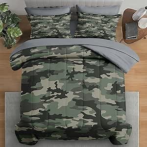 Comforter Set Twin Size, Camo Army Camouflage 5 Pcs Bedding for Kids and Adults, Military Bed Sheet Sets with Fitted Sheet Pillowcase & Sham for Bedroom Bed Decor