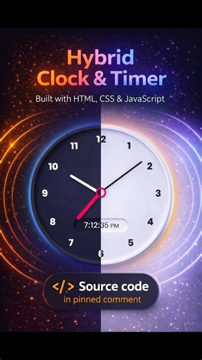 Hybrid Clock & Timer - Built with HTML, CSS & JavaScript | @devsQUE #coding #shorts