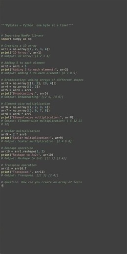 NumPy array operations #python #showcase