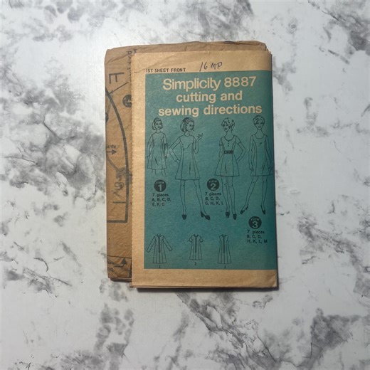 70s Miss Petites' Bonus Basic Dress Pattern With 2 Necklines in 2 Lengths, MISSING ENVELOPE, Simplicity 8887, Size 16 MP, Uncut - Etsy