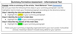 Summary Formative Assessment - Informational TextPrompt: Writ... | Filo