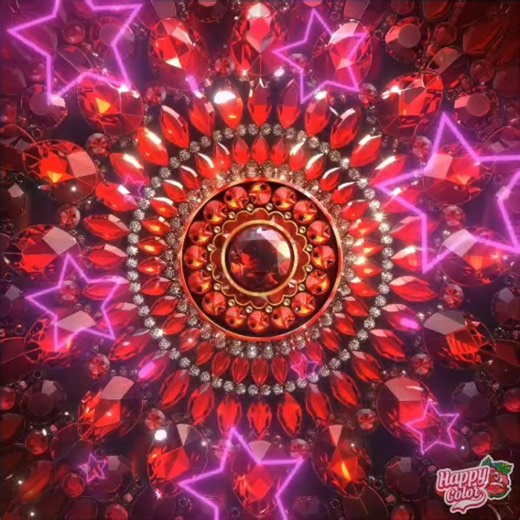Colour with me a beautiful red crystal mandala in Happy Color App.