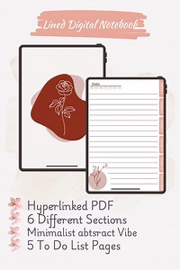 Minimalist Abstract Rose Line Art Digital Notebook, Lined Printable Journal, Instant Download Hyperlinked PDF - Etsy