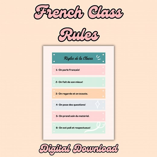 French Class Rules Poster Digital Download - Les Règles De La Classe De Français - Etsy