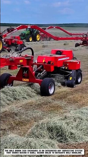 This automatic straw baling system collects and ties small square bales