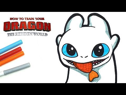 Light Fury Baby Drawing, Coloring Tutorial for Kids, Movie How To Train Your Dragon Character