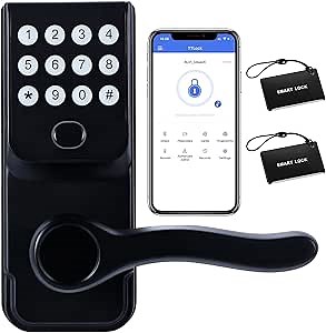 Keyless-Entry Fingerprint Smart Door Lock: LORVIBO Digital Electronic Lock with Code Passcode, Electric Door Knob, Biometric Door Handle, Perfect for Exterior/Interior/Entry/Bedroom Doors (Black)