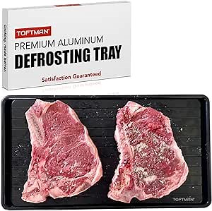 Meat Defrosting Tray Board - Fast Thawing Plate - Defrosting Tray for Frozen Meat - Meat Defroster Tray Mat - Large Aluminum Metal Defrost Tray for Natural Thaw - Includes Drip Tray (Aluminum)