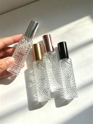 TSA Approved 12ml Mini Pocket Size Geometric Diamond Embossed Glass Refillable Fine Mist Perfume Atomizer Spray Bottle, 4 Colors Luxury Metallic Caps Optional & Free 3-In-1 Filling Tools(Funnel+Dropper+Straw), Leakproof Empty Travel Size Cosmetic Toiletry Containers, Portable Mini Dispenser For Perfume Toner Essential Oil, Travel Essentials For Air Travel Business Trips Vacation Camping Outdoor Bathroom Storage Organizer, Ideal Holiday Gift For Women Men Daily Use & Gifting | SHEIN