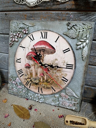 Country Style Wall Clock With Mushrooms, Handmade Rustic Cottage Clock, 3D Decorative Wall Clock, Woodland Home Decor, Vintage Farmhouse Clo - Etsy