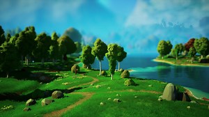 cartoon landscape with hills and forest