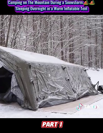 Pretty girl Camping on The Mountain During a Snowstorm🏕️🏕️Sleeping Overnight in a Warm Inflatable Tent (PART 1) #girlcamping #camping #outdoors #asmr #relax