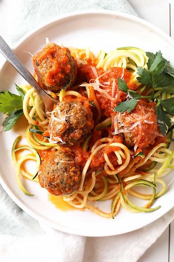 Vegan Eggplant Meatballs with Zucchini Noodles