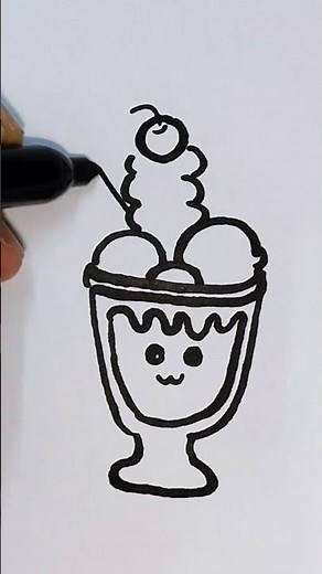 Ice Cream Sundae Drawing🍨✨ | Easy Kawaii Doodle Tutorial for Kid Beginners #doodleart #drawingideas