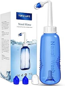 TONELIFE Nettie Pot Sinus - 500ml 18oz Nasal Cleaner - Nose Flushing System - Nasal Irrigation - Sinus Rinse Kit - Neti Pot with ON/Off Switch for Adult Child Yoga Pregnant Daily Nasal Care