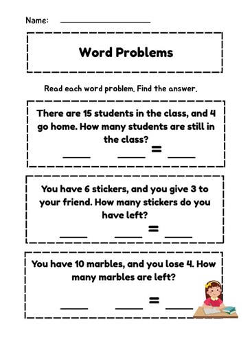 1st-2nd Grade Math Word Problems: Addition & Subtraction (PDF Printable) - Etsy