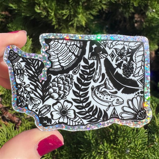 Washington State Glitter Vinyl Sticker: PNW Art Decal - Etsy