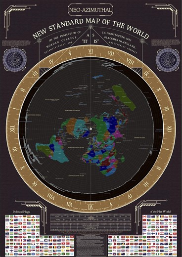Neo-azimuthal Map of the Flat World With Political Borders and Flags 2026