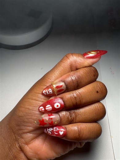 Handmade Bts-inspired Press-on Nails – Elegant K-pop Glam Set|almond Gel-x - Etsy