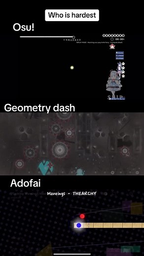 Hardest Levels Comparison in Geometry Dash, Osu!, and Adofai