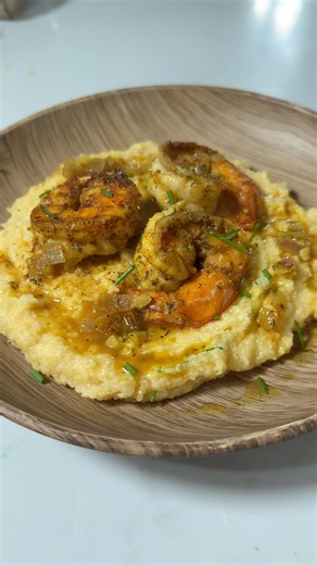 Moroccan inspired shrimp over polenta. Low cost dish with elegance!