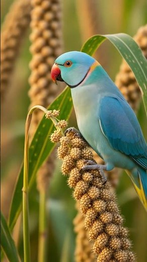 A Blue Indian Ringneck Parrot on Millet 🦜
