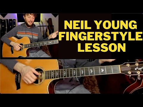Harvest Moon Fingerstyle (Neil Young) Guitar Lesson with tabs on screen...