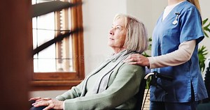 Assisted Living, Nurse and a Senior Woman in a Wheelchair for Healthcare, Trust or Care at a Retirement Home. Medical Stock Video - Video of retirement, retire: 295940665