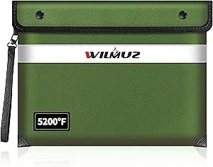 Upgraded 5200°F Heat Insulated Fireproof Money Bag with 8 Layers of Protective Material,13.9”x10.6” Fire Proof Bag for Documents with Zipper,Fireproof Pouch for Cash,Jewelry(Green)