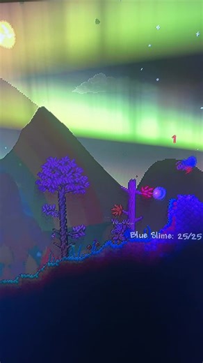 You could say this queen got slimed! #terraria #lesserhealingpotion #queenslime #auraraborealis #aura