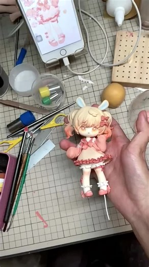 Finally got her done. Don’t know why I kept messing up on such a simple figure, sob sob. . . . #handmade #craft #crafts #oc #diy #airdryclay #clayart #clayfigure #claysculpture #claycharm #clayfigurine #clay #claytutorial