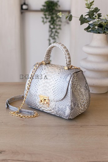 Pearl Metallic Python Leather Bag - Real Snakeskin Crossbody Purse - Etsy