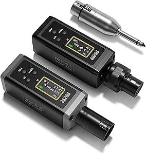 UHF Wireless XLR Transmitter and Receiver, 150 ft Range, Plug-on Wireless Microphone Adapter for Dynamic & Condenser Mic, Auto Channel Scanning, Compatible with Audio Mixer, PA System, F20