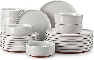 MALACASA Plates and Bowls Sets, 24 Pieces Modern Ceramic Dinnerware Set for 8 Kitchen Dinner Set Stoneware Dishware Dishes Set Microwave and Dishwasher Safe, Grey, Series TARA